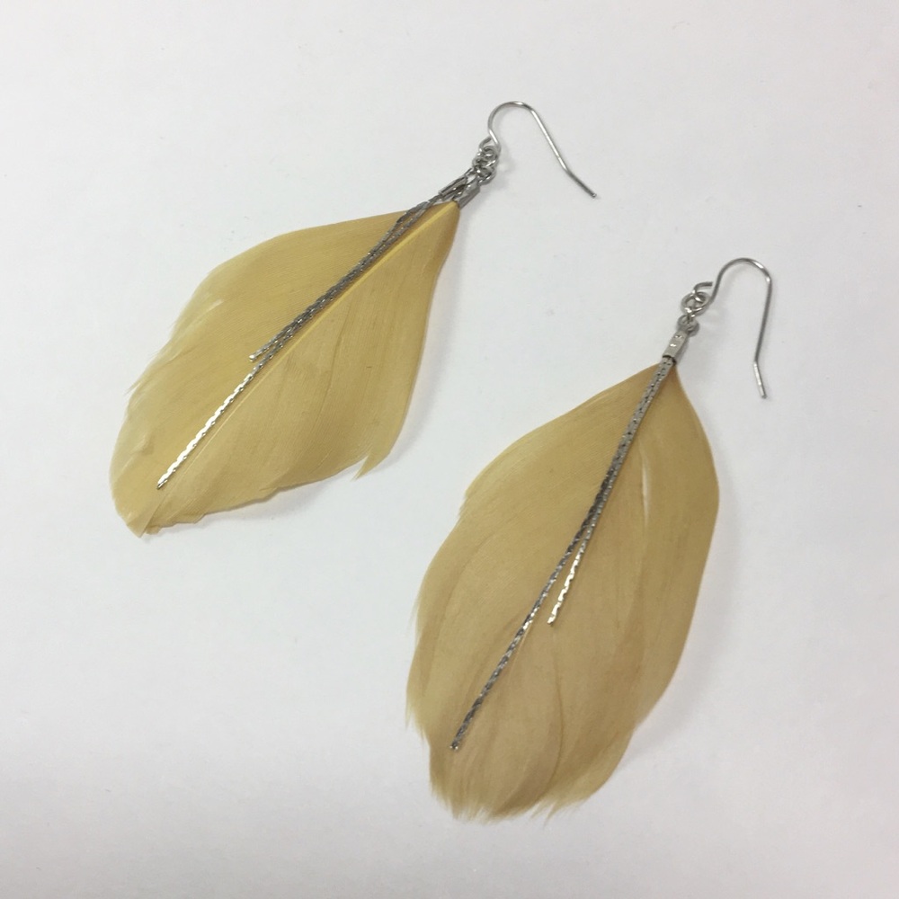 NWOT Yellow Feather Earrings